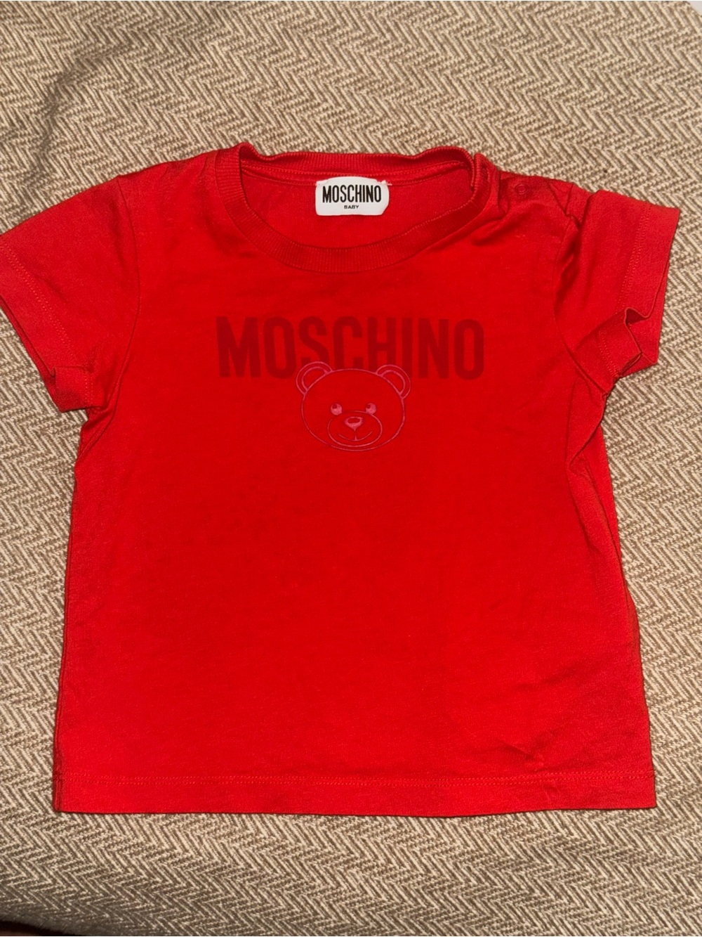 Moschino Red Kids Teddy Logo Short Sleeve Tee